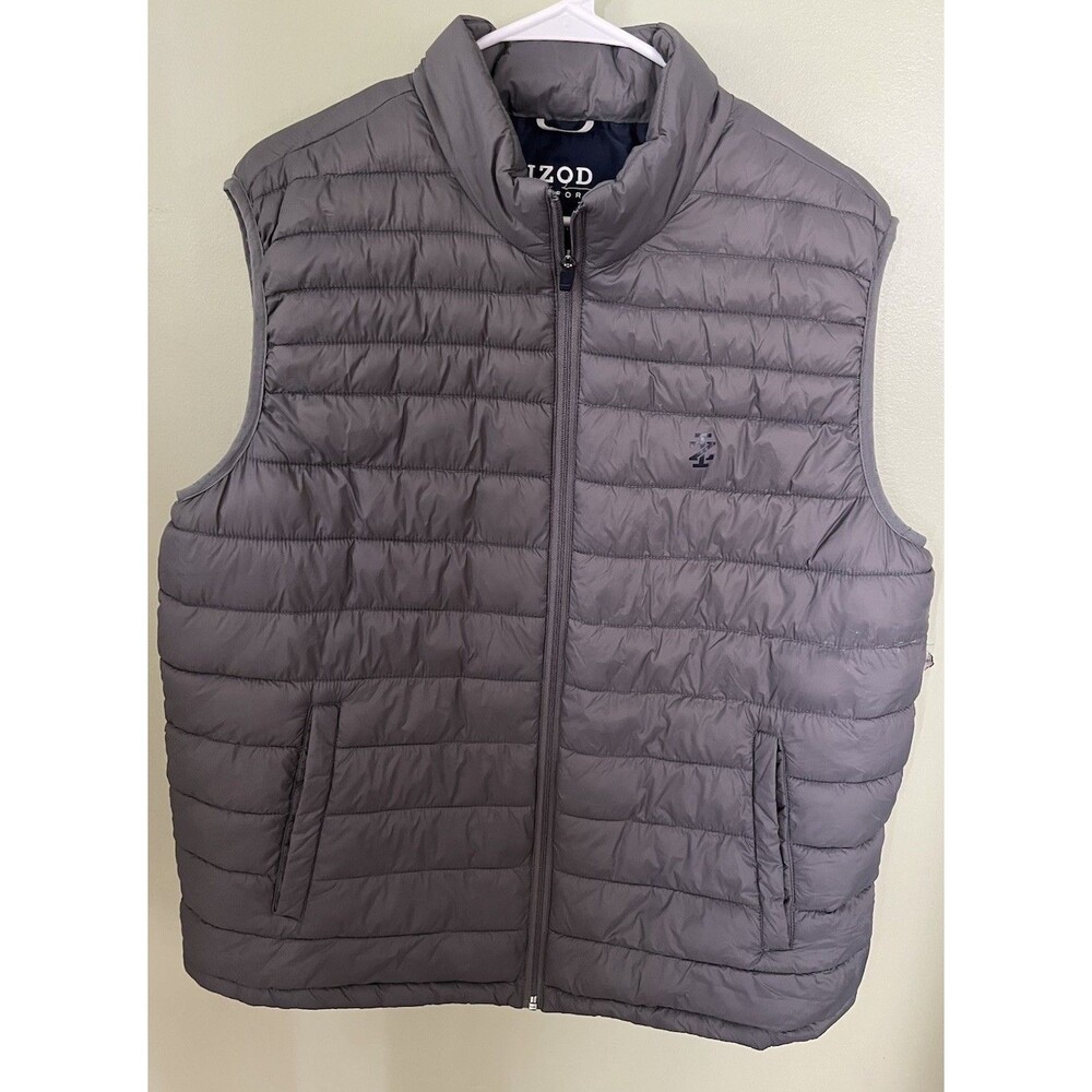 Izod Men's Lightweight Zip Up Vest Puffer Jacket Gray Size Large Nylon Polyester